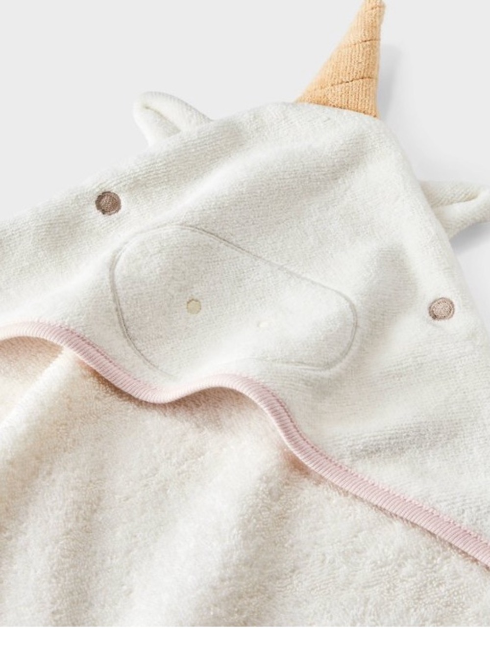 Cloud Island Unicorn Hooded Towel White  with Gold Horn and Pink Trim - NWT